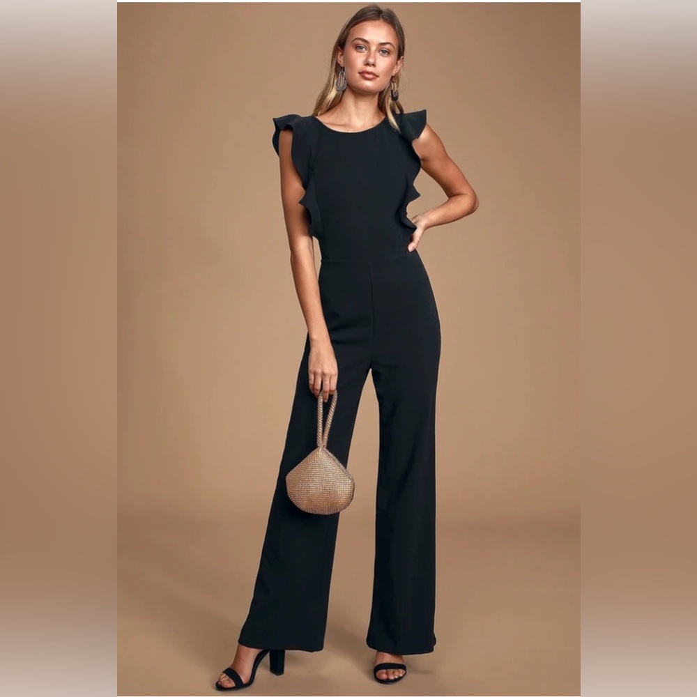 Feel Your Love Black Ruffled Wide-Leg Jumpsuit